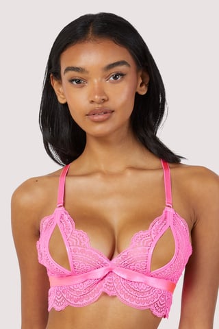 Wolf & Whistle After Dark Demi Bright Lace Triangle Peep Bra With PVC Bindings