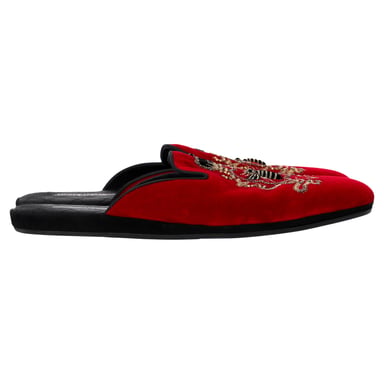 Dolce & Gabbana Embroidered Flat Mules in Red Velvet