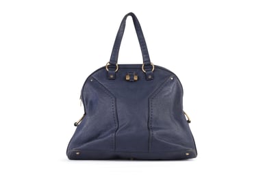 Yves Saint Laurent Navy Blue Leather Oversized Muse Bag