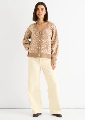 Kameel Dierenprint Wolmix Cardigan Look Trui