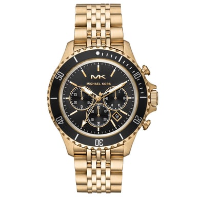 Stijlvol Michael Kors MK8726 herenhorloge met zwarte wijzerplaat en goudkleurige afwerking