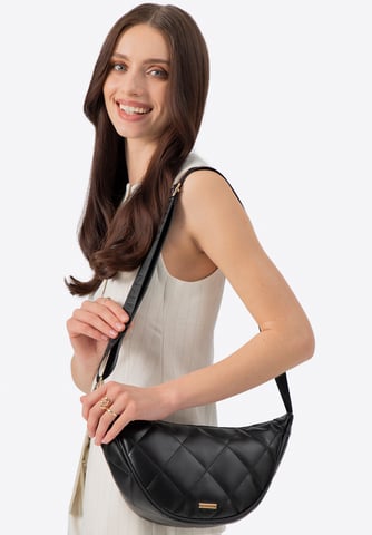 Wittchen Dames crossbody tas met geometrische stiksels, zwart en goud, eco-leer