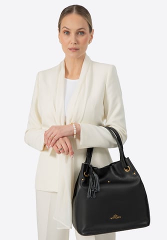 Wittchen Dames grote leren bucket bag, zwart en goud, natuurlijk leer