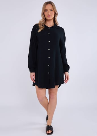 Zwart katoenen oversized shirt met textuur