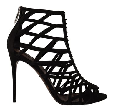 Cage Sandalen Zwarte Suède Hakken