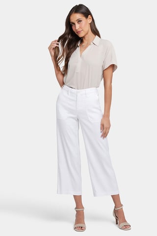 Wijd Lever Cargo Capri Broek In Stretch Linnen | Optisch Wit