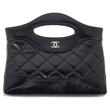 Chanel 31 Nano CC Logo Kettingtas in Zwart Leer