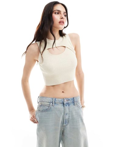 ONLY peekaboo stickad crop top i off white
