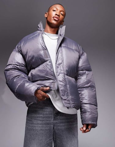 ASOS DESIGN överdimensionerad pufferjacka i grått