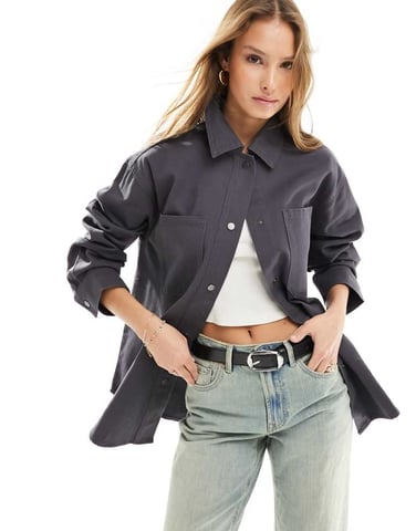 ASOS DESIGN oversized twilljacka i kolgrå