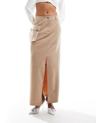 ASOS DESIGN utilitär maxikjol med fällfickdetaljer i beige