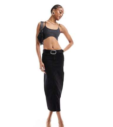 Vero Moda Tall denim midi kjol i svart