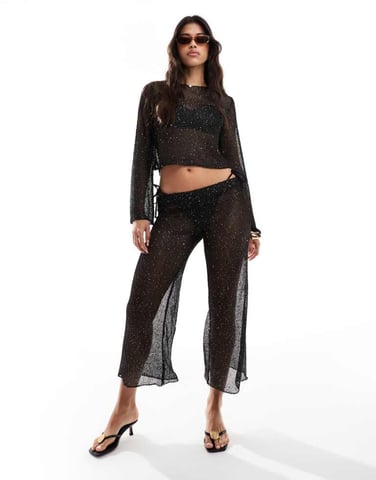 In The Style x Perrie Sian paljetter virkad vida strandbyxor set i svart