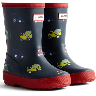 Hunter Kids First Construction Print Laars Rubber Jongens Hunter Navy/Militair Rood Wellingtonlaarzen