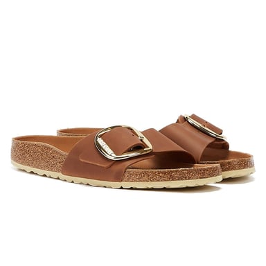 Birkenstock Madrid Grote Gesp Geolied Leer Dames Cognac Sandalen