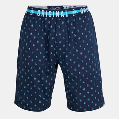Men's Penguin Print Pyjama Shorts in Blue