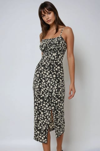 Allover Bloemenprint Bodycon Midi Jurk met Split