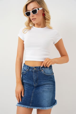 Slim Fit Mini Jeansrok met Knopen