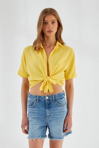 V-hals Striksluiting Slim Fit Crop Shirt