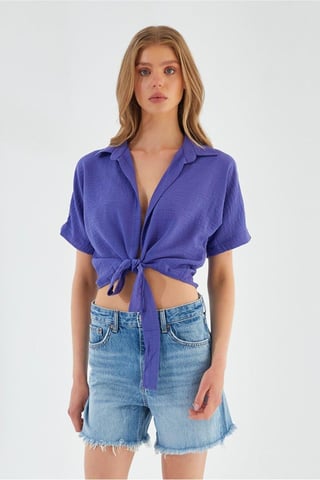 V-hals met striksluiting slim fit crop shirt