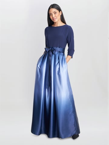 Ingrid V Neck Back Ombre Satin Maxi Dress