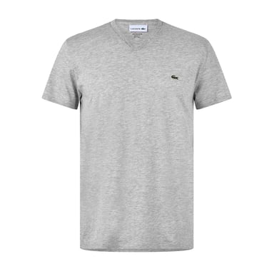 Lacoste Heren Pima Logo Lichtgewicht V Hals T-shirt (Zilvergrijs)