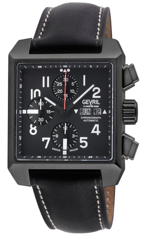 Gevril Men's Herald Square Chronograph IP/BLK Case, Black Dial, Black Handmade Italian Leather Strap Watch