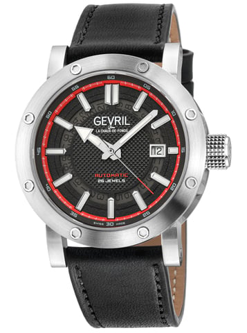 Gevril Men's FlatIron 316L SS Case, Black Dial, Black Strap