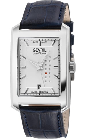 Gevril Mens Manhattanhenge Swiss Automatic ETA 2836-2 Genuine Handmade Italian Blue Leather Watch