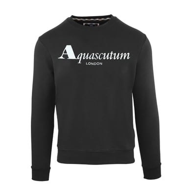 Aquascutum Heren Sweatshirt met Opschrift Crew Hals (Zwart)