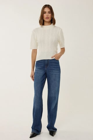 Korte Mouw Halve Turtleneck Haar Vlecht Gebreid Trui