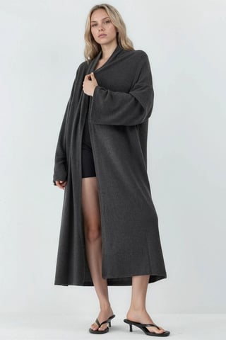 Relaxed Fit Langlijn Open-Front Sjawl Kraag Gebreide Cardigan