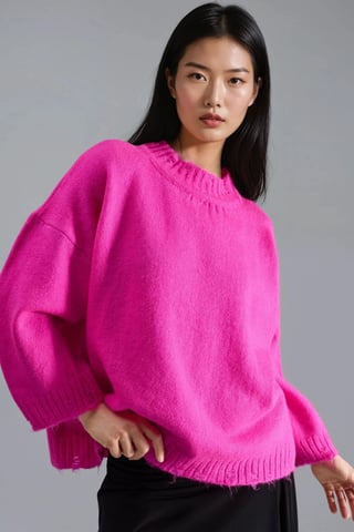 Oversized Textuurgebreide Trui met Ronde Hals