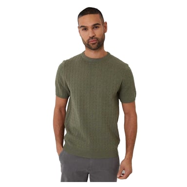 Threadbare Heren Kabelgebreid T-shirt met ronde hals (Donkere Salie)