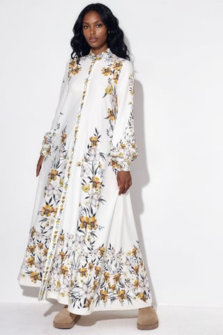 Floral Gevuld Maxi Hemdjurk