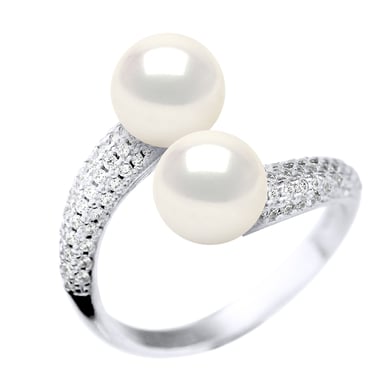 Ring You & Me Jewelry - 2 Real Cultured Freshwater Pearls Round 8-9 mm