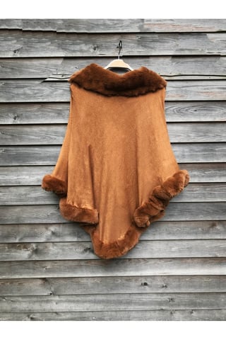 Faux Fur Trim Poncho