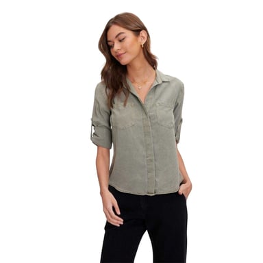 Bella Dahl Dames-shirt met split aan de achterkant, relaxte pasvorm en 3/4-mouwen (Leger Groen)