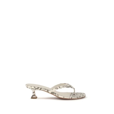 Amina Muaddi Grijze Kalfslederen Bos Taurus Platte Sandalen