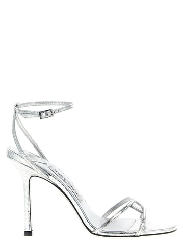 Jimmy Choo Zilveren Leren Stiletto Hak Sandalen