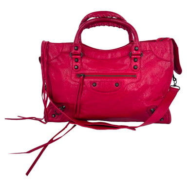 Balenciaga Middelgrote Motorfiets City Schoudertas in Rood Lamleer
