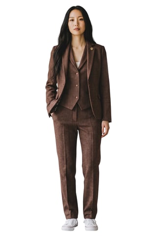 Dames roestbruine visgraatwol tweed blazer vest 2-delig set - WS-1