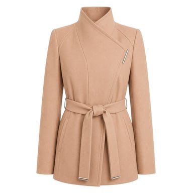 Ted Baker Ross Korte Wollen Wikkeljas Met Riem In Camelkleur