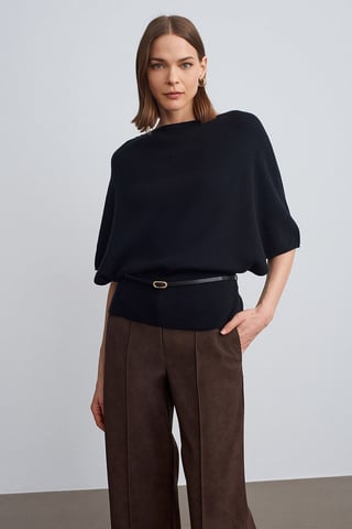 Gevouwen Bootneck Gebreide Trui
