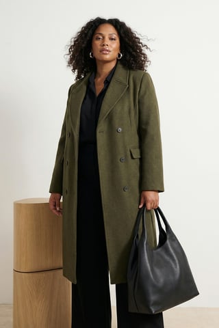 Trendyol Curve Dames Kaki Effen Lang Regular fit Grote maten Jassen