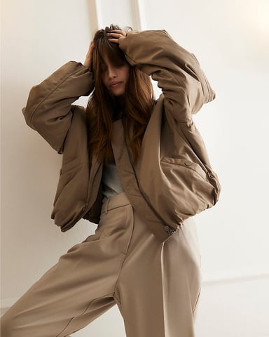 River Island Dames bomberjack Bruin Oversized Bubbelzoom