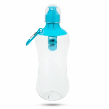Sports Carbon Filter Water Drinks Bottle with Carabiner Clip - Blue