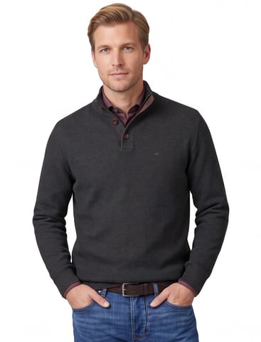 Fynch Hatton melange half zip trui donkergroen effen