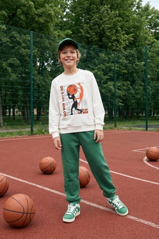 TRENDYOLKIDS Jongens Ecru Slogan Lang Regular fit Sweatshirts