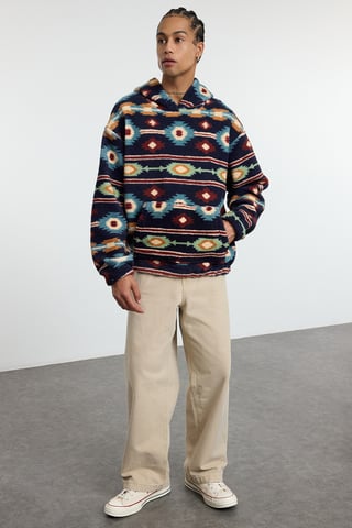TRENDYOL MAN Unisex Donkerblauw Retro Lang Oversized Sweatshirts